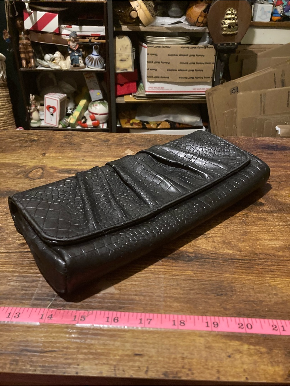 Lauren Merkin Black Croc-Texture Leather women's Clutch Bag